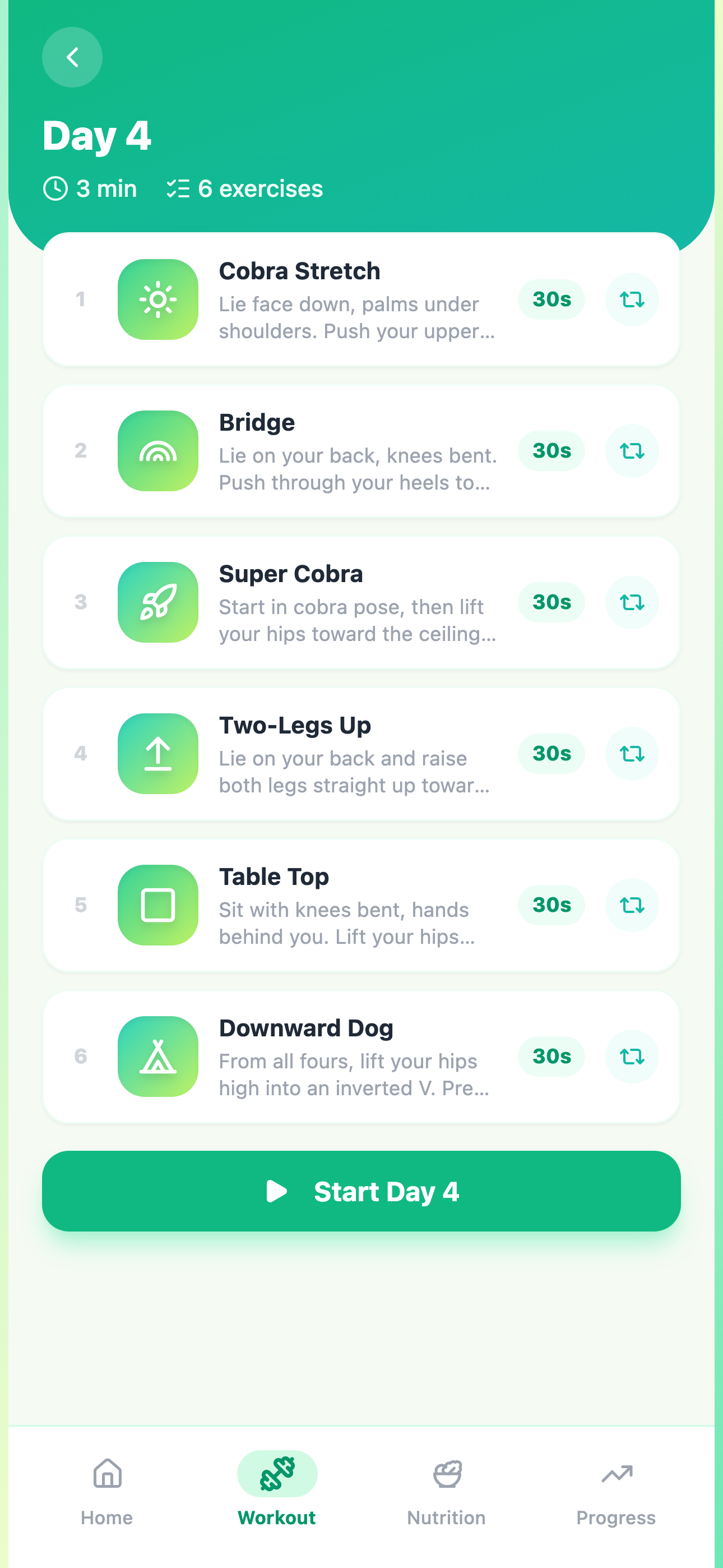 Altura daily workout screen listing the day's exercises