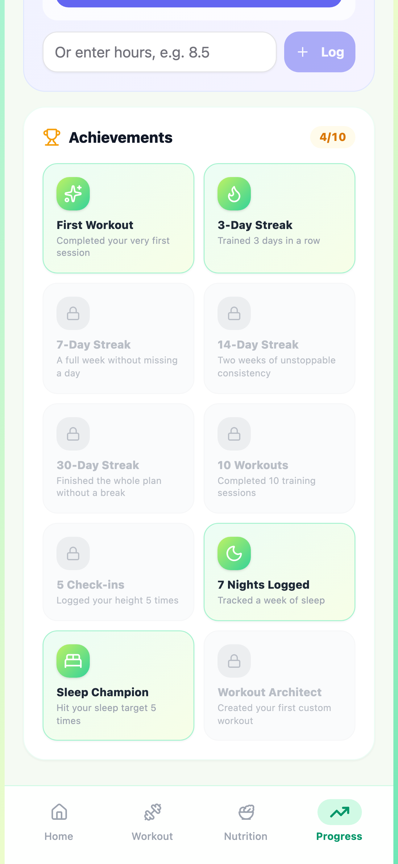 Altura achievements screen showing unlocked badges