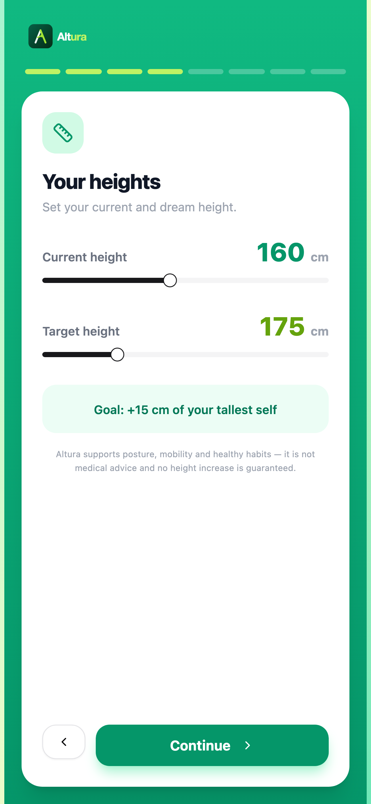 Onboarding screen asking for your current height